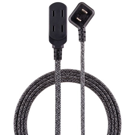 CORDINATE 3-Outlet 8 Ft. 2-Prong Braided Designer Extension Cord, Black 43438-T1